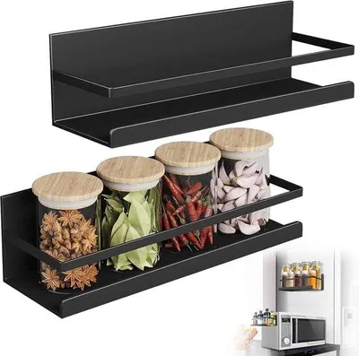 Obrázek produktu pro Magnetický držák na koření na ledničku, kovový, černý, balení po 2 kusech