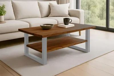 Produktbild von Couchtisch Baumkante 115 x 65 cm Akazie honigfarben silber PATRICK