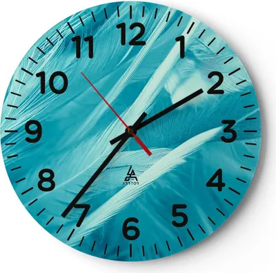 Produktbild von Wanduhr - Rund - Glasuhr - Feder Vogel Stil modern - 40x40cm - Schleichendes Uhrwerk - Lautlos - zum Aufhängen bereit - Dekoration Modern - Wanddekoration aus Glas - C4AR40x40-2903