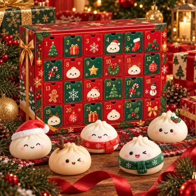 Produktbild von Squishy Adventskalender mit 24 Weihnachtsmotiven kleine Quetschfiguren als tägliche Überraschung im Dezember für die Adventszeit