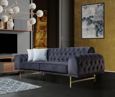 Produktbild von Grauer Dreisitzer Luxus 3-Sitzer Couch Wohnzimmer 3-er Polstersofas