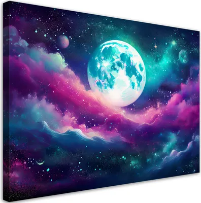 Produktbild von Leinwandbild Weltraum Planeten Wolken 120x80 Feeby Violett bild für die wand bereit zum aufhängen