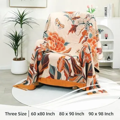 Produktbild von PolkaHome® Bohemian Bankdecke Große Tagesdecke, 100% Baumwolle, 150 x 200 cm, Beige