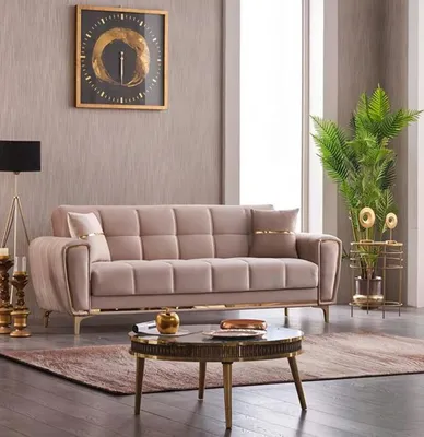 Produktbild von Stoffsofa Dreisitzer Polstersofa Couch 3 Sitzer Beige Sofa Design