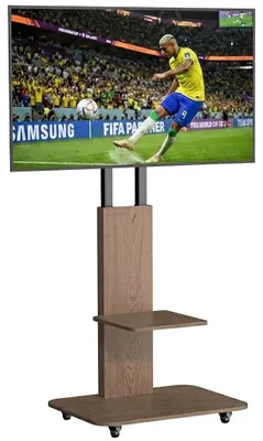 Productafbeelding van Mobiele TV-standaard met opbergruimte - TV-wagen U-X1928 - Geschikt voor 40-75 inch schermen - Hoogte verstelbaar van 136,5 tot 157 cm - Draagvermogen 80 kg - VESA 600 x 400 - Bruin