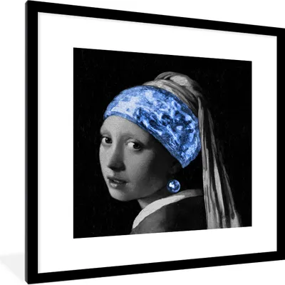 Produktbild von MuchoWow® Gerahmtes Poster Das Mädchen mit dem Perlenohrring - Vermeer - Blau 40x40 cm - Poster mit Schwarzem Bilderrahmen Wandposter Rahmen Foto Bilder - Poster - Plakat im Rahmen