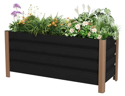 Image de Jardinière surélevée - Bac à fleurs en métal - Alliage d'aluminium - Trous de drainage - Bords arrondis résistants aux coupures - 100 x 40 x 45 cm - Gris