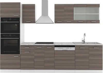 Produktbild von Vicco Küchenzeile R-Line, 300 cm mit Hochschrank, AP Marmor, Edelgrau/Weiß