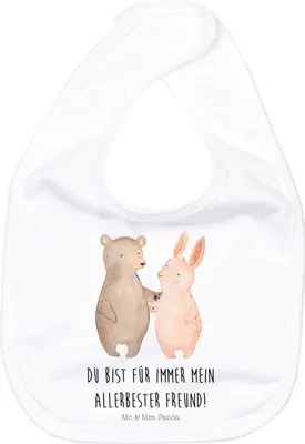 Produktbild von Mr. & Mrs. Panda Lätzchen Bär und Hase Umarmen - Weiß - Geschenk, Best Friends, für Immer, Beste Freundin, Baumwoll, Liebesgeschenk, Spucklätzchen, Sabber, Schlabberlatz