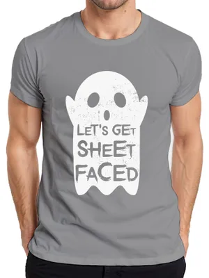Zdjęcie produktu dla LET'S GET SHEET FACED Halloween duch śmieszny prezent na imprezę zabawny męski t-shirt, szary, XL