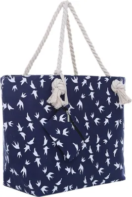 Produktbild von Große Strandtasche Shopper mit Reißverschluss - maritimes Design Möwe blau-weiß