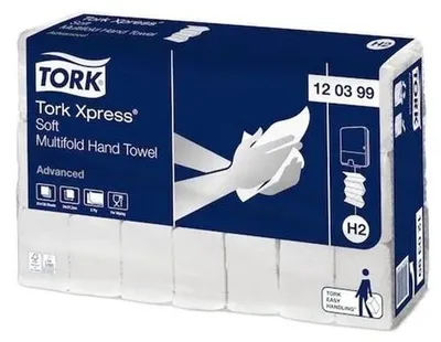 Papierové utierky, Interfold, 2-vrstvové, 136 útržkov, H2 systém, Advanced, TORK "Xpress Soft Multifold", biela