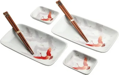 Produktbild von Emro Aziatica | Sushi-set Crane - Weiß - 6 Teile - Japanisches Geschirr - Elegantes Design