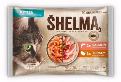 Obrázok produktu pre SHELMA Kitten so lososom a morkou v omáčke - mokrá mačacia potrava - 4x85g