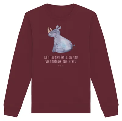 Produktbild von Mr. & Mrs. Panda Baumwoll Sweatshirt Einhorn Nashorn Größe XS - Burgundy - Geschenk, Pullover, Zoo, Sweater, Erwachsenwerden, Unicorn, Lustig, Pulli, Nashörner