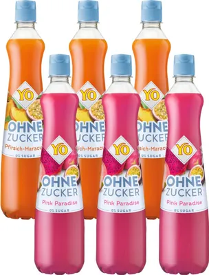 Produktbild von YO Sirup 0% Zucker Probierset 3x Pfirsich-Maracuja 700ml & 3x Pink Paradise 700ml