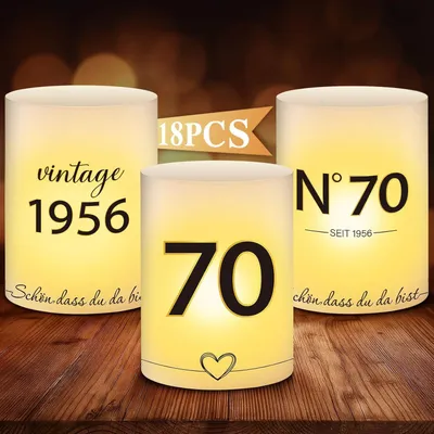 Produktbild von 18 Stück Windlichter Tischdeko 70. Geburtstag – Retro Tischdekoration für Männer & Frauen – Happy Birthday Tischdeko für Teelichter & Kerzen, Partydek