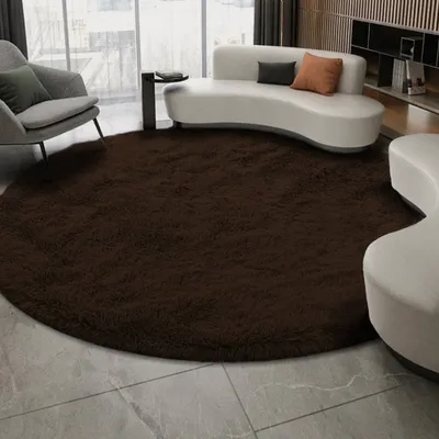 Obrázek produktu pro Kulatý huňatý koberec Strado 120x120 DarkCoffee (tmavě hnědý)