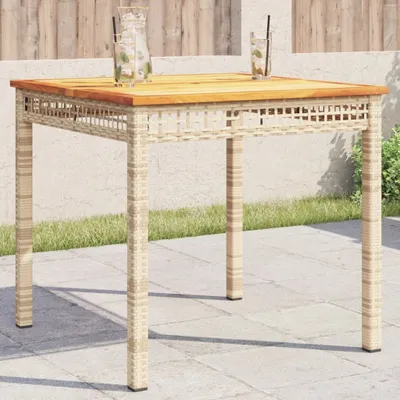 Produktbild von vidaXL Zahradní stůl béžový 80x80x75 cm Poly ratan Akáciové dřevo