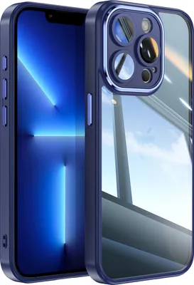 Produktbild von Handyhülle für iPhone 13 Pro Hybrid Transparent TPU PC Militärschutz mit Kameraabdeckung Blau