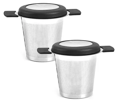 Produktbild von (2 Stück) Tee-Ei aus 18/8 Edelstahl mit feinem Netz und Doppelgriffen, Teesieb zum Aufbrühen von losem Tee, passend für Standardtassen, Becher und Teekannen