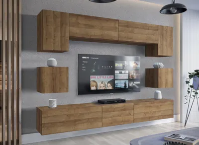 Immagine prodotto di Furnitech Parete attrezzata soggiorno - Parete attrezzata moderna con mensole e mobile TV - Mobile soggiorno senza LED (Nowara AN1-17DZ-M51 1B)