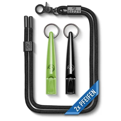 Produktbild von GIZZY® 2x Hundepfeife lauter & weitreichender Pfeifton I Erziehungshilfen für Hunde I Zum Hundetraining u. als Hundepfeife Rückruf inkl. Band