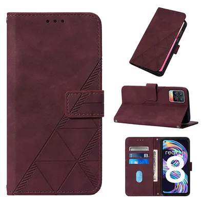Obrázek produktu pro Flipové kožené pouzdro pro OPPO Realme 8 / Realme 8 Pro peněženkový design pouzdro s embosováním, držákem karet a stojánkem červené