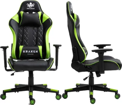 Zdjęcie produktu dla Kraken Chairs Helios ergonomiczne krzesło biurowe, krzesło do biurka, krzesło obrotowe, krzesło gamingowe, fotel gamingowy, do 130 kg, czarny/zielony