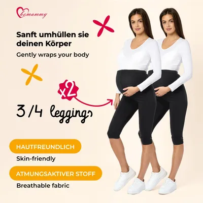 Obrázok produktu pre Tehotenské legíny 3/4, 2 ks, čierna, veľkosť M, pre sport