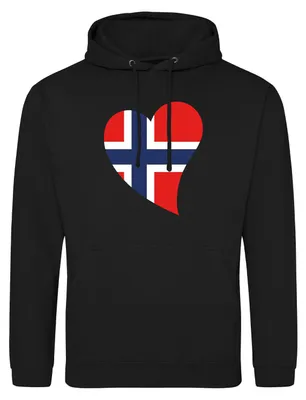 Produktbild von Huuraa Uni Hoodie Norwegen Flagge Herz L Deep Black Vegan Sweatshirt Geschenkidee