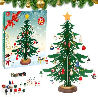 Image de Calendrier de l'Avent 2025 - Sapin de Noël en bois - 28 cm - Compte à rebours - Calendrier de l'Avent de 24 jours pour Noël - Idéal pour une surprise de Noël - Sapin de Noël à réaliser soi-même