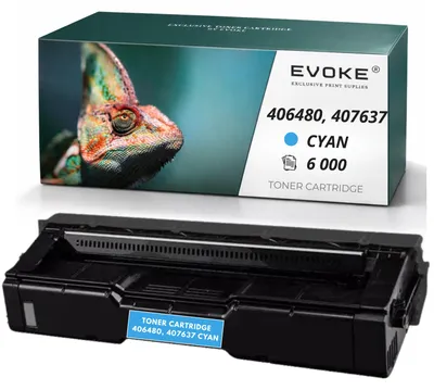 Produktbild von Evoke Toner-Kompatibilkartusche für den Ricoh-Drucker SPC310H C 406480, 407637, Cyan, 6.000 Seiten, kompatibel mit SP C231, C242, C310, C311, C342