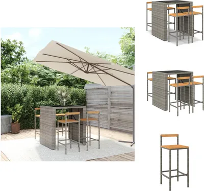 Immagine prodotto di vidaXL Set bar da giardino 5 pezzi in poly rattan grigio e legno massiccio di acacia - Set di mobili da giardino