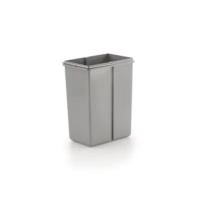 A standalone gray trash can with a rectangular shape and a slightly wider rim.