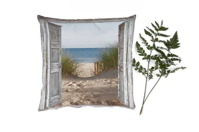 Produktbild von MuchoWow® Zierkissen Sofakissen Wohnzimmer Dekokissen 50x50 cm Düne - Strand - Aussicht - Sommer - Komfort - Sofakissen