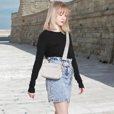 Damentasche mit 3 Fächern, Leder Crossbody Tasche mit verstellbaren Schulterriemen und trendigem Design