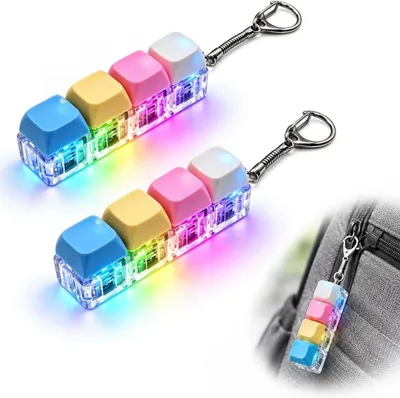 Obrázek produktu pro Klíčenky ve tvaru klávesnice, vhodné pro fidgetování, s LED podsvícením - sada 2 kusů