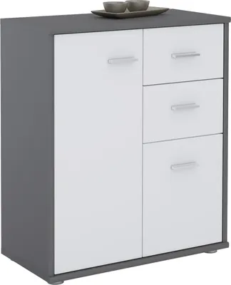Produktbild von Kommode LOCARNO Highboard Bürokommode mit 2 Schubladen und 2 Türen in grau / weiß