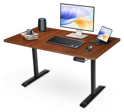 Image de Bureau d'ordinateur – Table de travail avec pieds en forme de T robustes – Système anti-basculement – 120 x 60 cm – Noir et marron