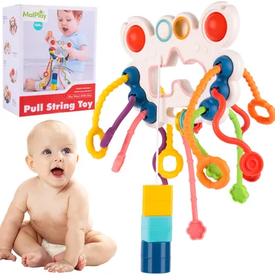 Image de MalPlay Anneau de dentition Cordon de serrage en silicone Jouet d'activité pour bébé Cordons sélastiques Hochet Cadeau Montessori