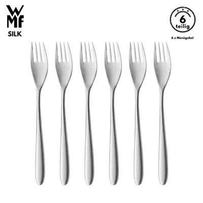 Produktbild von WMF Silk Menügabel Set , 6-teilig, Cromargan® Edelstahl, Essbesteck, spülmaschinenfest, Gabel, Bestecksets, Tafelgabeln, bestecke, Gabelset