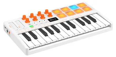 Produktbild von 25-Tasten-MIDI-Keyboard-Controller mit Bluetooth-MIDI-Pad, anschlagdynamischen Tasten, Arpeggiator, Akkordfunktion und wiederaufladbaren Funkempfänger