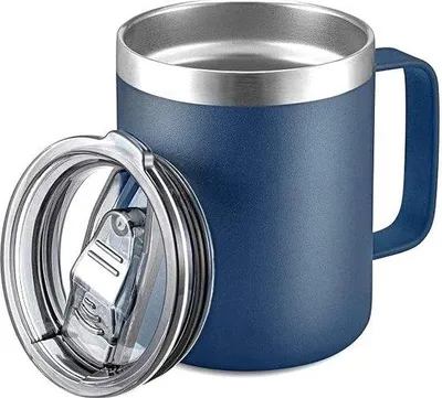 Produktbild von Blauer Edelstahl Reisebecher 12 oz doppelwandig auslaufsicher mit Handgriff