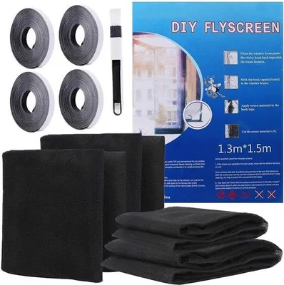Produktbild von Famanu Insektenschutznetz für Fenster - 4 Stück, selbstklebend, 1,3 m x 1,5 m, schwarz