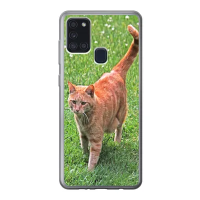 Produktbild von MuchoWow® Handyhülle Schutzhülle Hülle für Samsung Galaxy A21s Katze - Rot - Katze - Mädchen - Kinder - Jungen - Kind Silikon Softcase Handy Hülle - Hartschale