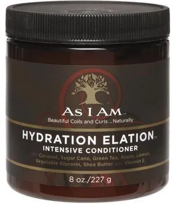 Imagen del producto de As I Am Hydration Elation: Acondicionador intensivo, para mujeres, cabello rizado, desenredante, hidratante, reparador, que aporta brillo, suaviza, acondiciona, fortalece, 237 ml, envase, con coco, glicerina, té verde y limón