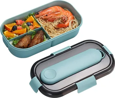 Produktbild von Bento Box Auslaufsicher, Bento Box Mit 3 Praktischen Fächern, Lunchbox Nachhaltig Kinder, Lunch Box Mit Mikrowellenheizung, Lunchbox Kinder Auslaufsicher