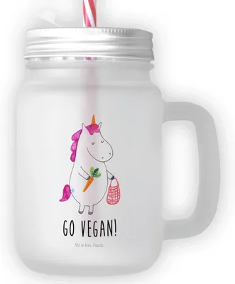 Produktbild von Mr. & Mrs. Panda Cocktailglas Einhorn Vegan - Transparent - Geschenk, Glas, Mit Strohhalm, Unicorn, Veganismus, Rohkost, Mason Jar, dessertglas, Becher Deckel, Veganer