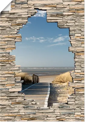 Produktbild von ARTland Poster Nordseestrand Langeoog Steg Stein Mauer Größe: 50x70 cm